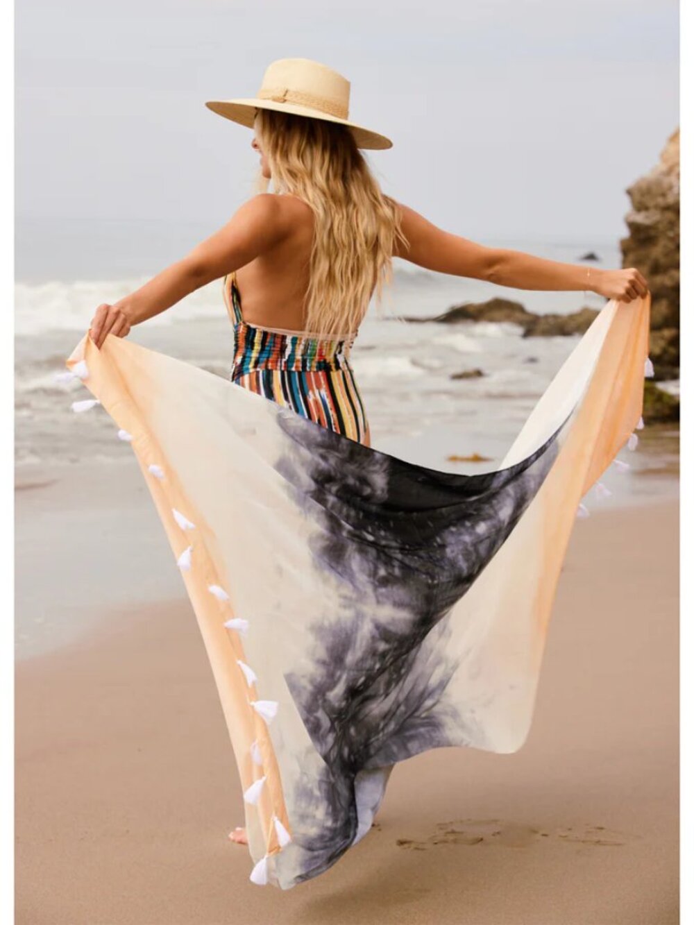 NWT Fringed Ocean Multi Wear Shawl Scarf VIRGINIA WOLF 78" x 40"